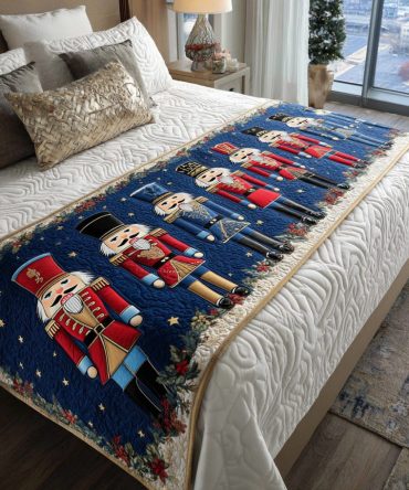 Festive Sentinel Quilted Bed Runner — Traditional Holiday Guard-Style Motif For Classic Christmas Bedding, Durable Quilting