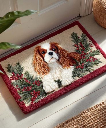 Festive Spaniel Holiday Mat — Charming Seasonal Spaniel Entrance Rug, Durable Coir Doormat With Skid-Resistant Backing For Porches