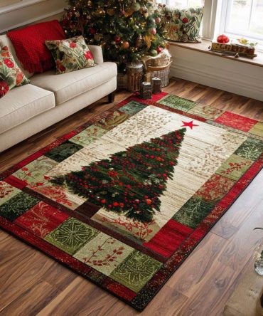 Christmas Tree Accent Area Rug — Festive Holiday Tree Rug For Living Room, Entryway & Under Tree With Plush, Durable Pile