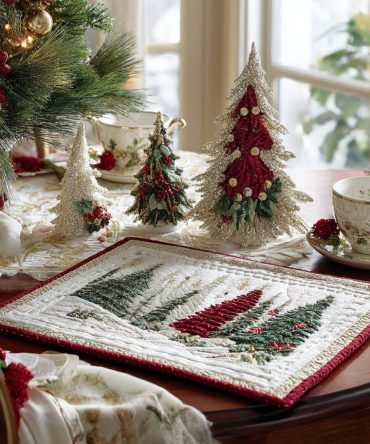 Festive Evergreen Quilted Placemat - Holiday Trees Dining Mat for Seasonal Table Decor, Reversible, Heat-Resistant & Machine Friendly