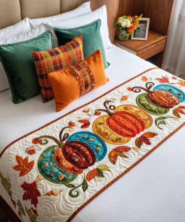 Fireside Frolic Quilted Bed Runner — Cozy Cabin Fireplace Bedding Accent, Warm Quilted Bed Scarf For Rustic & Holiday Rooms