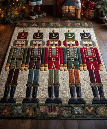 Five Nutcracker Guard Holiday Rug — Classic Nutcracker Soldiers Area Rug For Christmas Decor, Living Room & Entry With Soft Pile