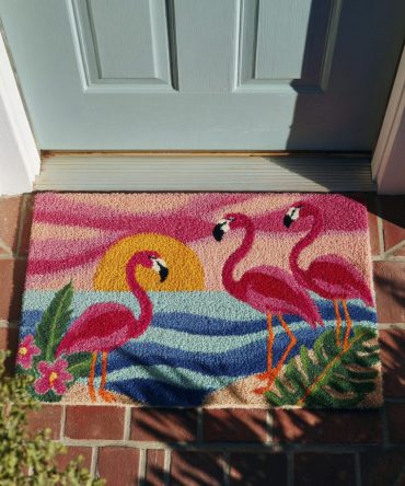 Flamingo Breeze Tropical Doormat — Pink Flamingo Welcome Mat, Fade-Resistant Outdoor Rug For Porches & Patios With Non-Slip Backing