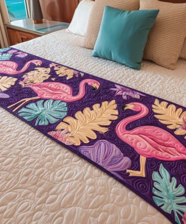 Flamingo Dream Quilted Bed Runner — Whimsical Flamingo Print Bed Scarf, Playful Bedding Accent For Kids & Coastal Retreats
