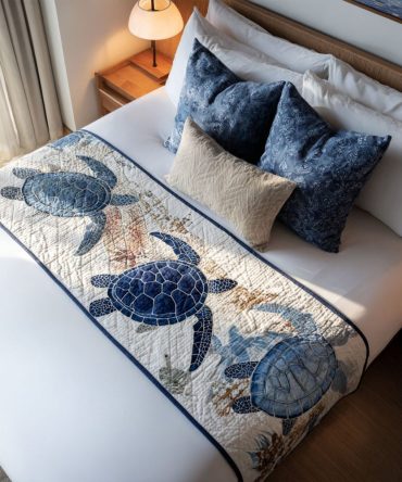 Lightweight Quilted Bed Runner — Airy Floating Motif In Soft Cotton-Blend, Reversible Design For Effortless Coastal Bedroom Styling