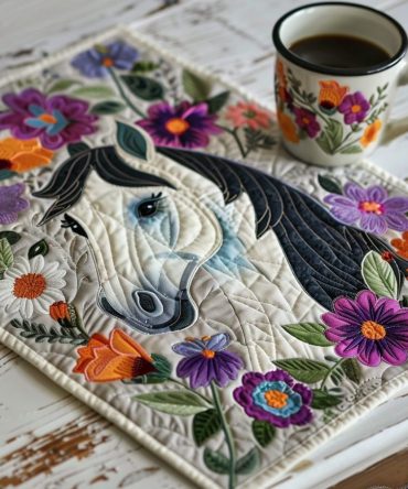 Farmhouse Floral Horse Quilted Placemats - Meadow Bouquet Table Decor, Durable Cotton Blend, Machine-Washable, Perfect Dining Gift
