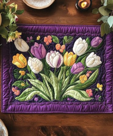 Floral Bliss Quilted Placemats - Classic Bloom Dining Mats, Cotton Blend Table Protectors, Machine Wash Friendly Designs