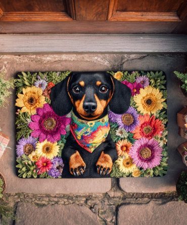 Floral Dachshund Dream Welcome Mat — Adorable Dachshund & Floral Coir Doormat, Durable Pet-Friendly Front Door Rug For Dog Lovers And Cozy Homes