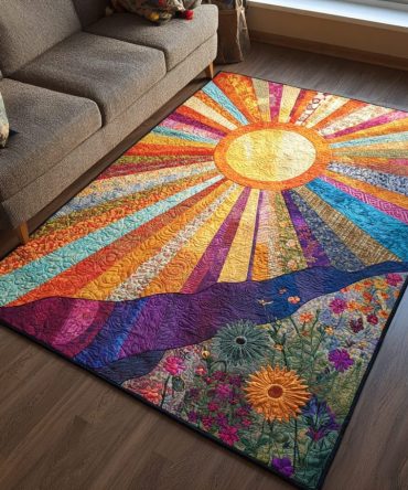 Floral Dawn Sunrise Rug — Soft Pastel Botanical Area Rug For Cozy Living Rooms, Bedrooms & Home Office With Low-Pile Comfort