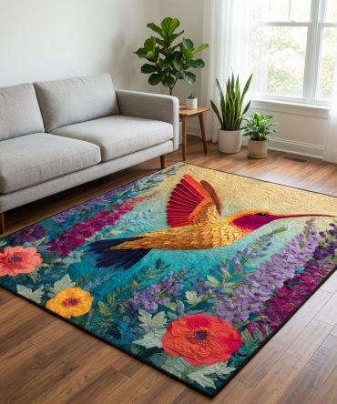 Blossom Flight Art Rug — Modern Floral Flight Design Area Rug With Soft Texture, Fade-Resistant Print & Non-Slip Backing