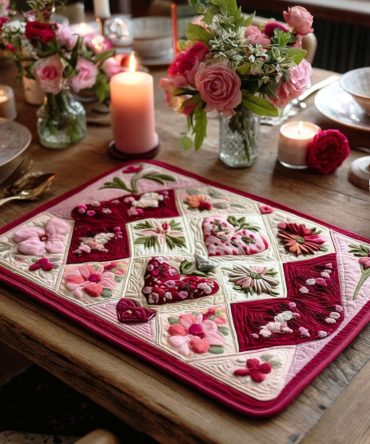 Botanical Blossom Quilted Table Mat - Floral Dining Placemat for Elegant Table Settings, Heat-Resistant & Machine-Washable