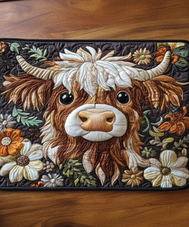 Floral Moo Quilted Placemat — Charming Garden-Inspired Cotton Table Mat, Insulated Protection & Machine Washable for Everyday Entertaining