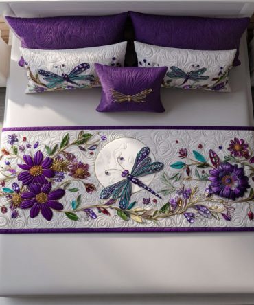 Floral Moonlight Quilted Bed Runner - Romantic Night-Bloom Floral Bedding Accent, Luxurious Quilted Foot Throw To Elevate Bedroom Ambience