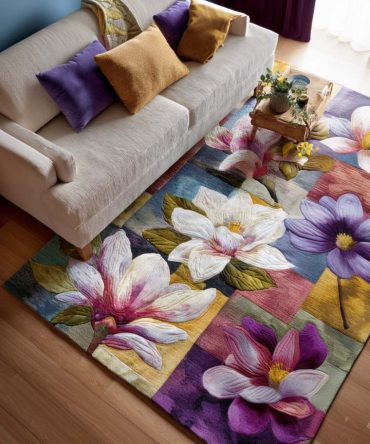 Floral Patchwork Decorative Rug — Eclectic Patchwork Floral Area Rug With Multi-Tone Design, Low-Pile Comfort & Durable Construction