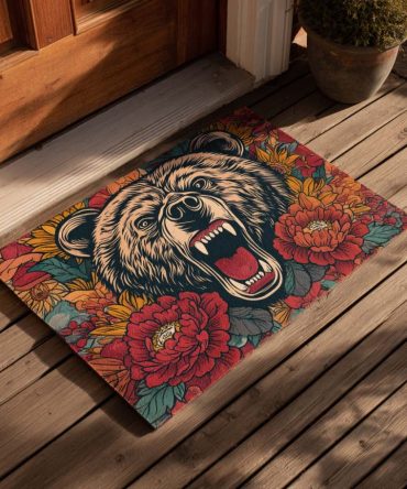 Floral Lion Majesty Welcome Doormat — Artistic Botanical Lion Design On Durable Coir, Stylish Porch & Entry Mat