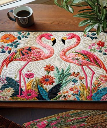 Elegant Floral Quilted Table Placemat - Machine-Washable Cotton Dining Mat with Vintage Bloom Pattern for Romantic Table Settings