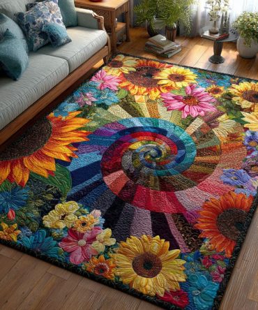 Floral Spiral Dreamscape Rug — Artistic Swirl Floral Area Rug With Captivating Spiral Motif, Soft Low Pile For Cozy Interiors