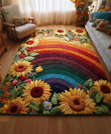 Floral Sunrise Landscape Rug — Scenic Sunrise Floral Area Rug With Warm Hues, Low-Pile Comfort & Fade-Resistant Print For Cozy Rooms