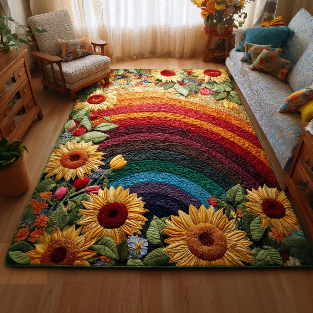 Floral Sunrise Landscape Rug — Scenic Sunrise Floral Area Rug With Warm Hues, Low-Pile Comfort & Fade-Resistant Print For Cozy Rooms