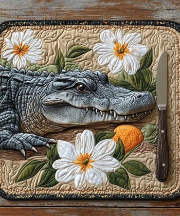 Florida Alligator Quilted Placemat — Tropical Reptile Table Mat, Durable Quilted Cotton, Waterproof-Friendly, Machine Wash Safe for Coastal Homes