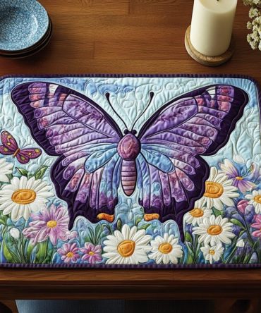 Flutter Garden Quilted Placemat - Butterfly & Blooms Table Mat, Lightweight Cotton, Fade-Resistant, Spot Clean Recommended