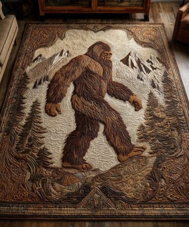Forest Bigfoot Area Rug — Whimsical Sasquatch Design Rug For Kids & Cabin Decor, Durable Low-Pile Accent With Non-Skid Backing