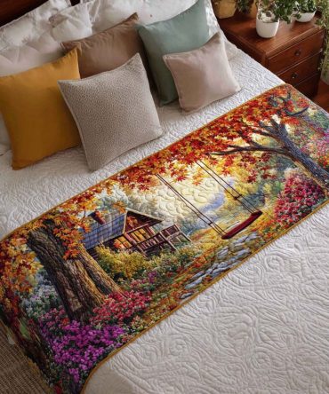 Forest Whisper Quilted Bed Runner - Woodland-Inspired Rustic Bedding Accent With Pine & Earth Tones, Soft Quilted Texture For Cozy Rooms