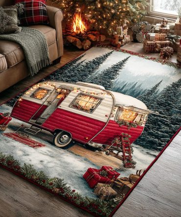 Forest Camp Area Rug — Rustic Woodland Camping Rug, Cozy Cabin Accent For Living Rooms, Kids Rooms & Outdoor-Inspired Décor