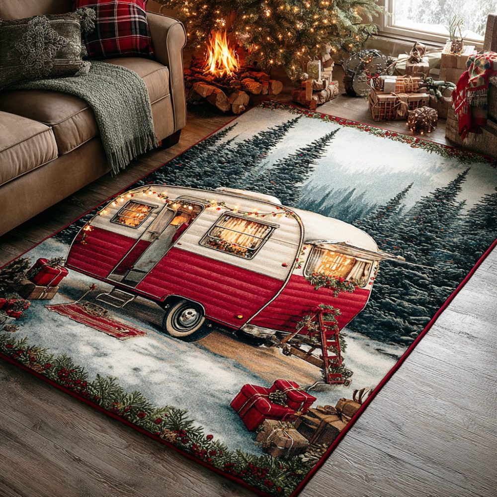 Forest Camp Area Rug — Rustic Woodland Camping Rug, Cozy Cabin Accent For Living Rooms, Kids Rooms & Outdoor-Inspired Décor