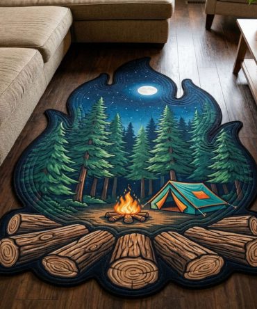Forest Camp Glow Custom Rug — Glow-In-The-Dark Woodland Shape Rug, Playful Non-Slip Accent For Kids’ Rooms & Nighttime Fun