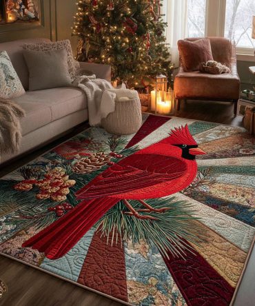 Forest Cardinal Area Rug — Nature-Inspired Bird Accent Rug, Durable Low-Pile Mat For Living Rooms, Entryways & Childrens’ Rooms