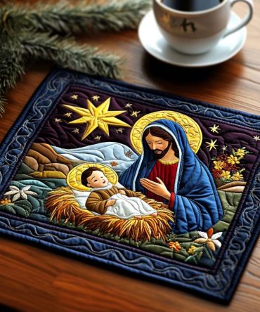 Forest Carol Quilted Placemat - Hand-Stitched Woodland Scene Table Mat, Cotton-Blend, Durable Heat & Spill Protection, Machine Washable