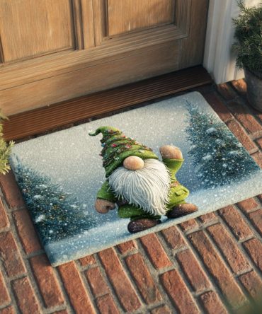 Forest Christmas Gnome Welcome Mat – Whimsical Woodland Gnome Holiday Coir Doormat, Durable Non-Slip Outdoor Rug For Festive Entryways