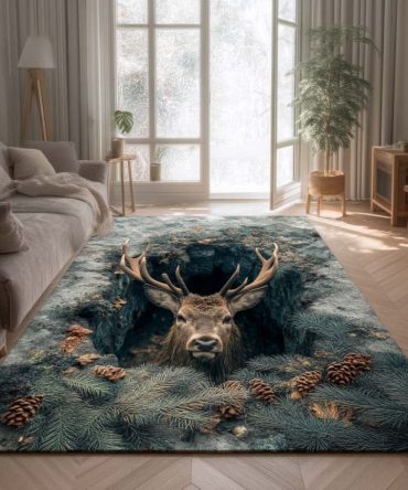 Forest Deer Scenic Rug — Serene Woodland Deer Area Rug, Soft Low-Pile Accent For Bedrooms, Playrooms & Cabin Interiors