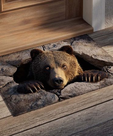 Forest Sentinel Welcome Mat — Durable Outdoor Coir Entrance Rug With Bear & Woods Design, Non-Skid Backing For Porch Or Cabin