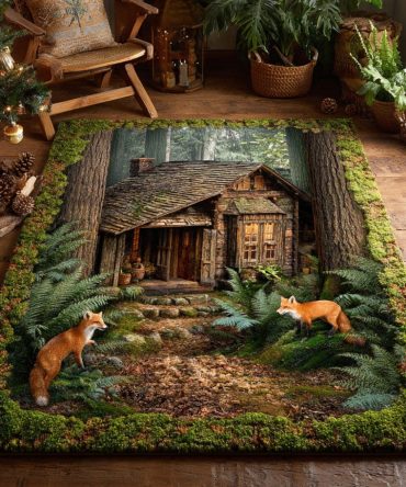 Forest Fox Area Rug — Playful Fox Illustration Rug, Durable Low-Pile Accent For Children'S Rooms, Play Areas & Rustic Décor