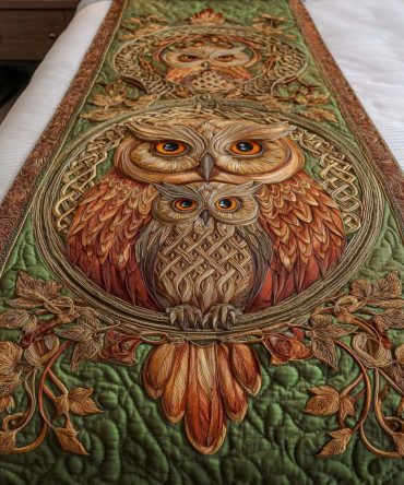 Forest Heirloom Heritage Quilted Bed Runner — Woodland Botanical Decorative Scarf For Cozy Cabin, Rustic & Cottage Bedrooms