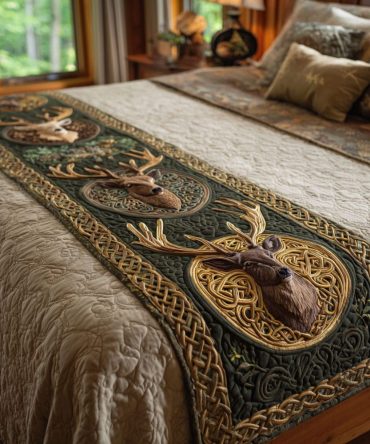 Forest Herald Quilted Bed Runner — Nature-Inspired Decorative Runner With Textured Stitching, Reversible Accent For King & Queen Beds