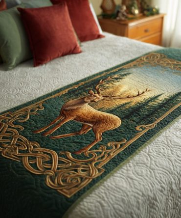 Forest King Quilted Bed Runner — Nature-Inspired Forest Silhouette Bed Scarf, Cozy Insulated Fill, Perfect For Cabins & Lodges