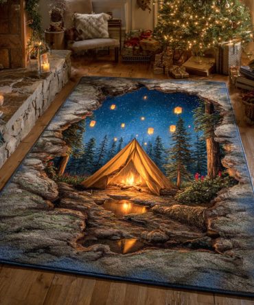 Lantern Forest Boho Area Rug — Soft Low-Pile Woodland Design Rug For Living Room, Nursery & Reading Nook — Multiple Sizes , Fast Shipping & Easy Returns