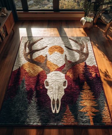 Longhorn Forest Western Area Rug — Rustic Ranch-Inspired Rug With Horn Motif, Durable Low-Pile Floor Rug For Lodge, Living Room & Entry — Multiple Sizes , Fast Shipping & Easy Returns