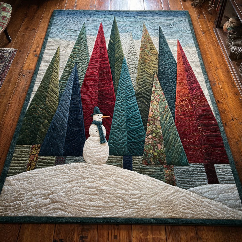 Plush Snowman Forest Area Rug For Cabin & Home — Durable Non-Slip Holiday Accent Rug For Living Room, Entry