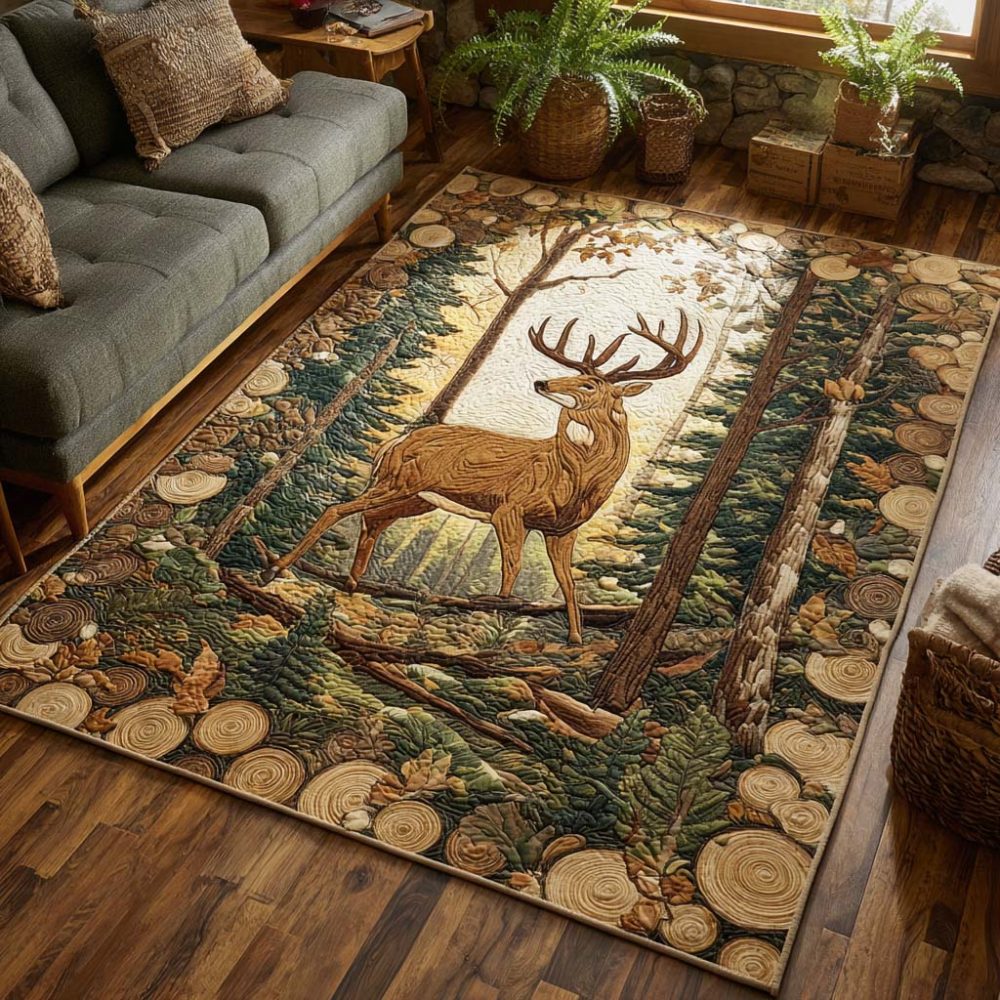 Elegant Antler Forest Stag Area Rug — Neutral Rustic Deer Rug, Fade-Resistant Durable Floor Mat For Cabin, Entry, Living Areas