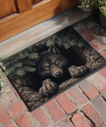 Forest Wolf Peer Accent Doormat — Stylish Outdoor/Indoor Rug With Wolf Silhouette, Durable Welcome Mat For Rustic & Modern Entries