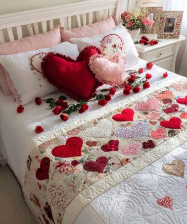 Forever Heartscape Quilted Bed Runner — Romantic Heart Landscape Bed Scarf For Elegant Bedroom Styling, Quilted Accent With Timeless Appeal
