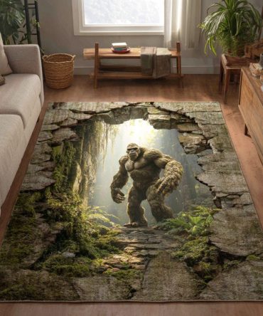 Forgotten Giant Area Rug — Vintage Fossil & Tusk Motif Rug, Durable Low-Pile Statement Floor Decor For Kids Rooms, Playrooms, Living Areas