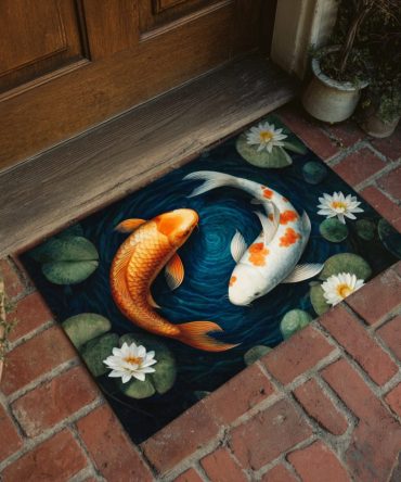 Fortune Koi Coir Welcome Mat - Prosperity-Themed Doormat, Durable Outdoor/Indoor Mat With Lucky Koi Design For Home & Garden Entrances