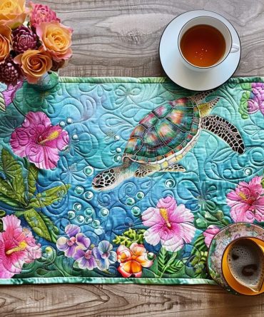 Free Spirit Turtle Quilted Placemat — Coastal Sea Turtle Table Decor, Eco-Friendly Print, Insulated, Machine Washable, Beach House Vibe