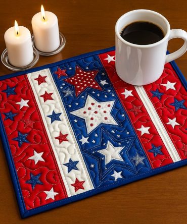 Patriotic Quilted Placemat — Stars & Stripes Table Mat, Durable Cotton Blend, Machine Washable, Perfect 4th of July & Everyday Decor