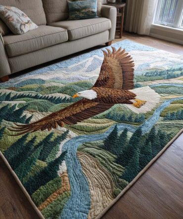 Freedom Flight Patriotic Area Rug — Soaring Eagle Design Rug, Fade-Resistant Durable Non-Slip Floor Accent For Living Room & Den